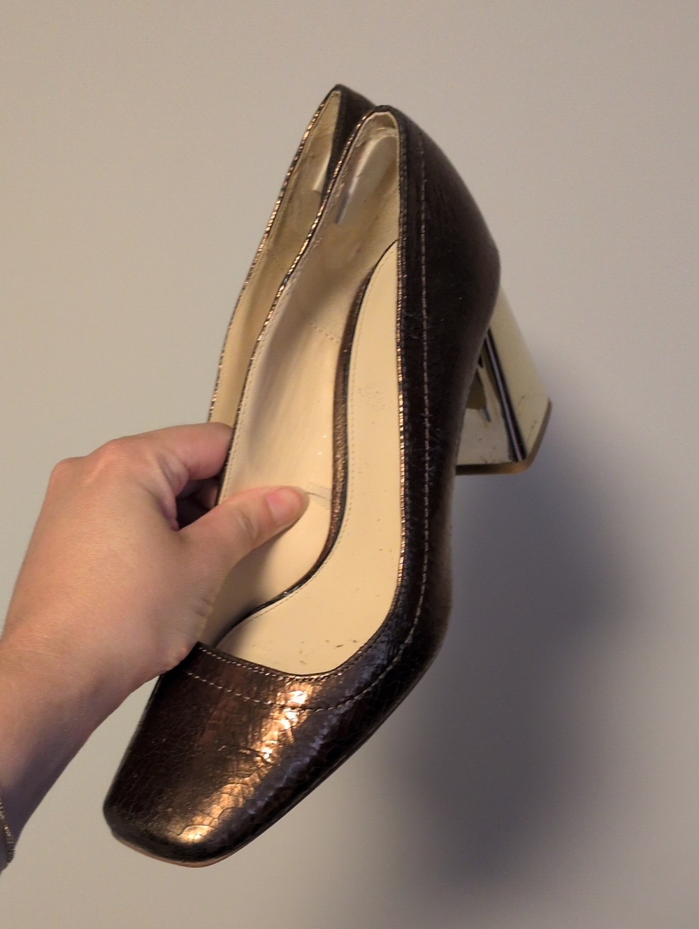 Zara Metallic Brown Block Heel Pump